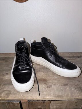 Public School Black Leather High-Top Sneakers with White Platform